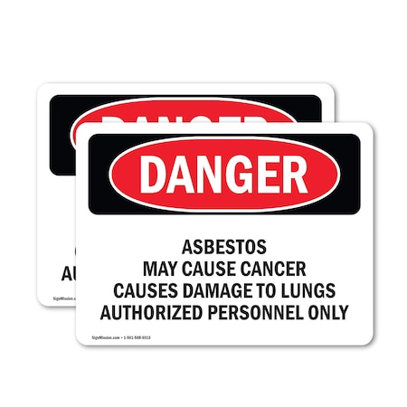 Signmission Contains Asbestos Fibers Danger Sign, Vinyl Decal, 7in W x 5in L, 2PK OS-2PACK-DS-D-57-L-2050